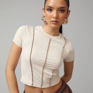 Factorie Exposed Seam Cream Crop Top Size Medium